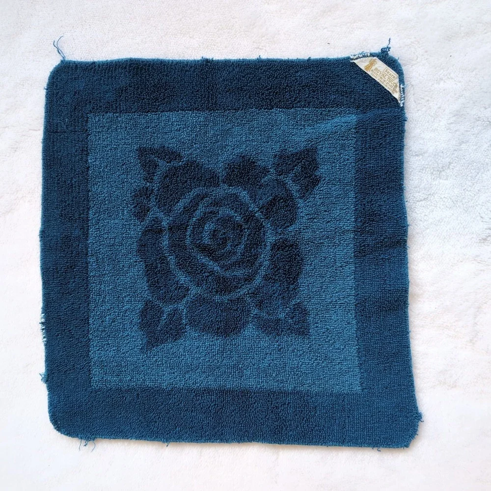Vintage Sears Blue Rose Fringed Towel Set 5 USA Bath Hand Towel Washcloth 70 MCM